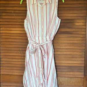 J. Crew Ivory and Red Striped Linen Dress